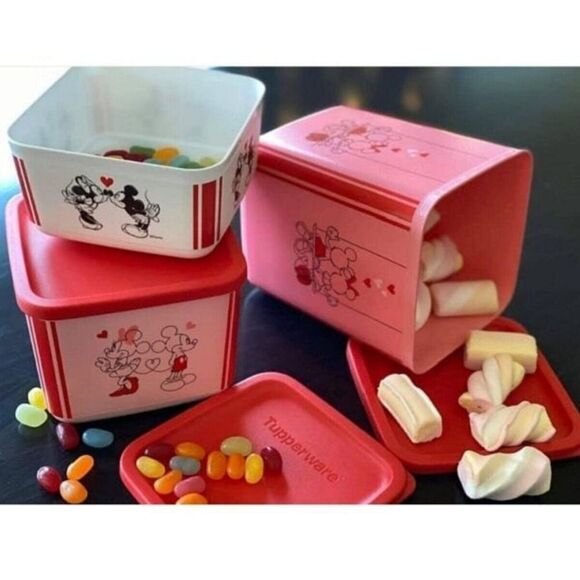 Tupperware Disney Mickey & Minnie Mouse in Love Hearts Storage Container Set NEW - Picture 4 of 4